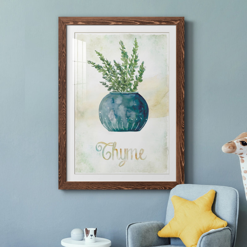 Thym en pot - peinture, H 31,5 po x l 23,5 po x P 1,5 po, Papier avec cadre érable