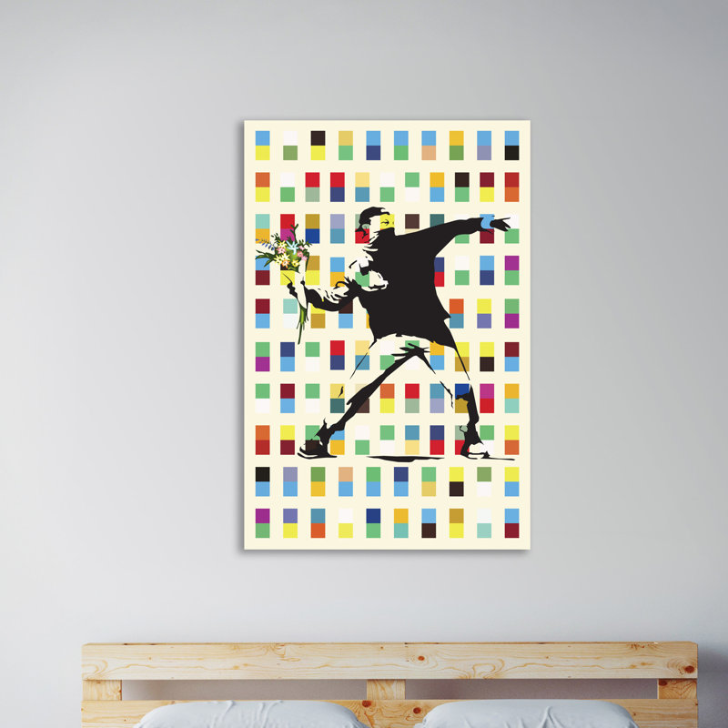 Flower Thrower Retro by Banksy - Wrapped Canvas Print, 46 cm H x 30 cm W x 3 cm D