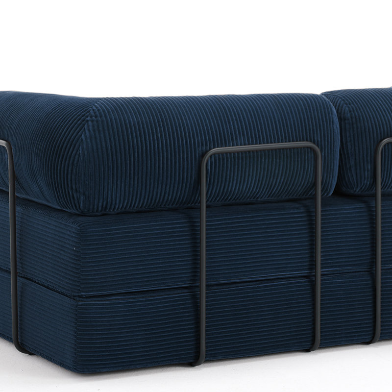Upholstered Compression Blue Corduroy Convertible Sleeper Sofa Bed - Foldable Floor Couch With No Assembly (Set of 2), Blue