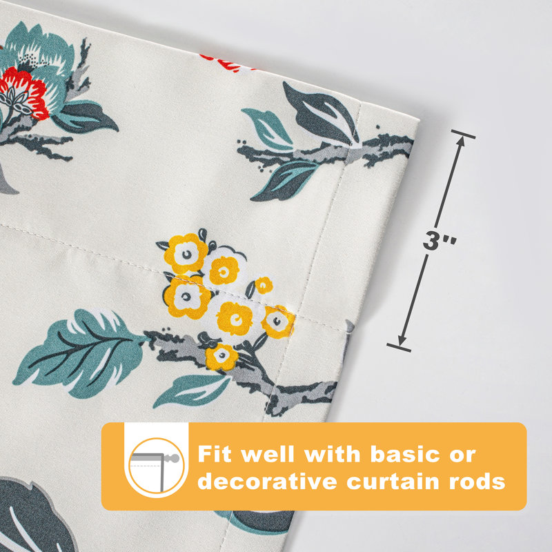 Albery Print Floral Blackout Thermal Rod Pocket Single Curtain Panel Tie Up Curtain, 31" W x 47" L