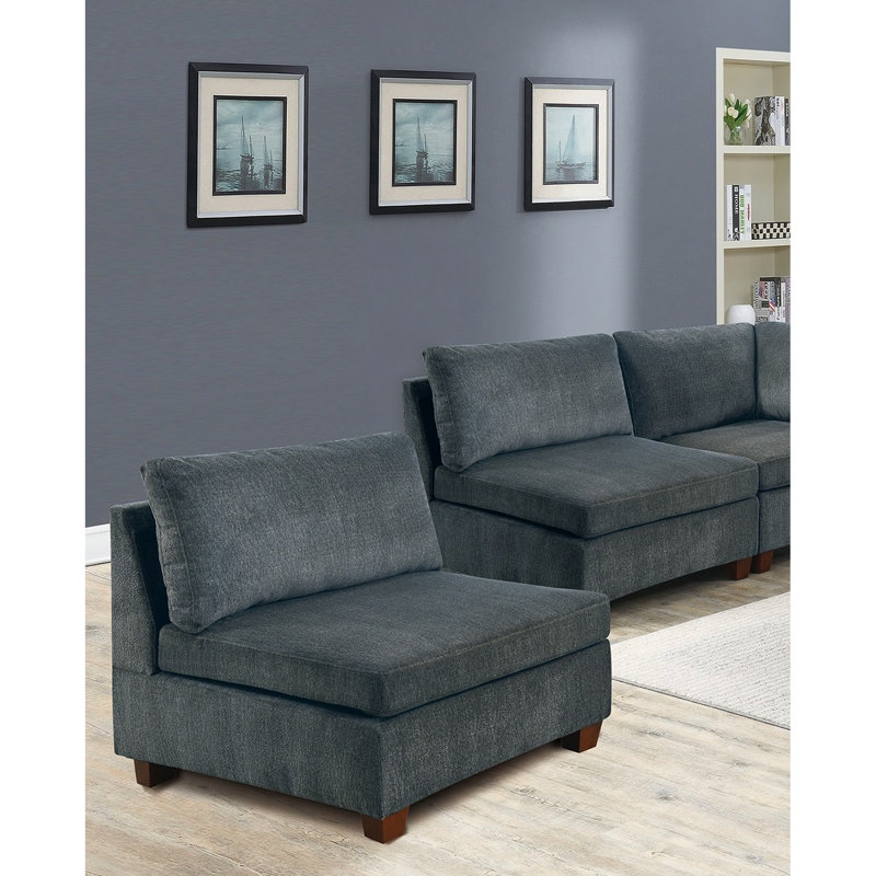 Salon modulaire 7 pièces modulaire, chenille grise, 3 canapés d'angle, 1 chaise sans accoudoirs, 1 coussin de style contemporain 3X