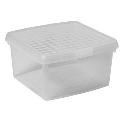 Clip 9L Square Plastic Storage Boxes with Secure Clip Lock Lids. L:29 x W:29 x H:15.5cm Clear/Clear/Clear
