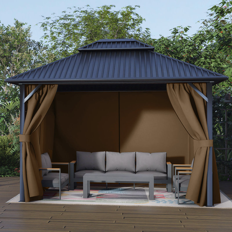 Paroi latérale en polyester pour pavillon de jardin Aoodor, Brun, H 82,7 po x l 120 po x P 144 po