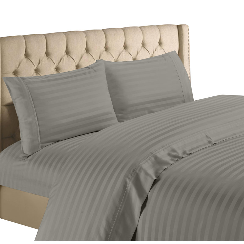 Ensemble de draps 100% satin de coton 1200 fils, Gris, Ensemble de draps pour lit simple TG avec 1 taie d