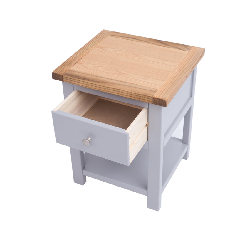 Michie 45cm W Plywood / Laminate Board Bedside Table, Dark Grey/Silver