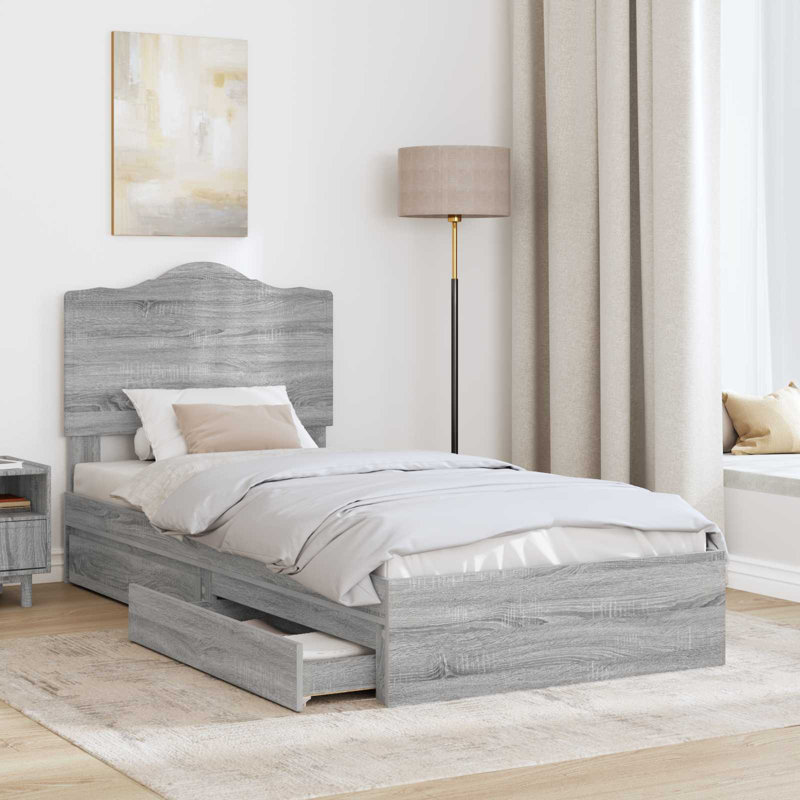 Bed, European Single (90 x 200 cm), Grey Sonoma