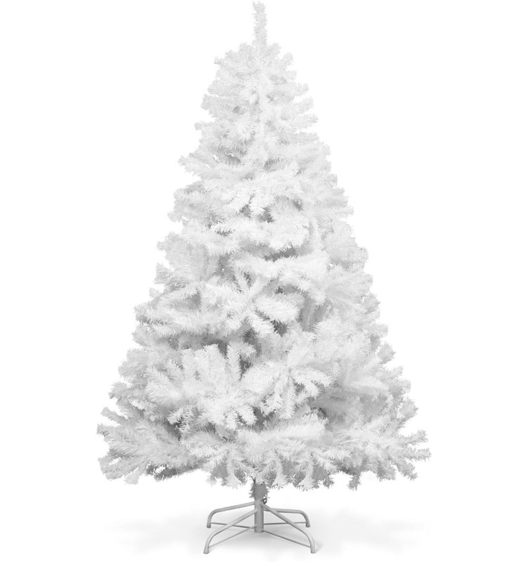 Arbre de Noël artificiel blanc de qualité supérieure 6 pi avec 1000 branches, pré-articulé, 6'