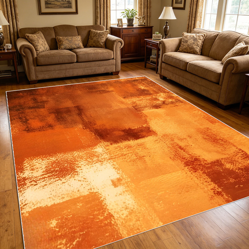 1PC distressed burnt orange brick block abstract pattern area rugs for Living Room, Soft and Comfortable, Suitable for all seasons, easy-to-maintain, machine washable Indoor floor mat, Under Table Farmhouse suitable for dining room, bedroom, entryway