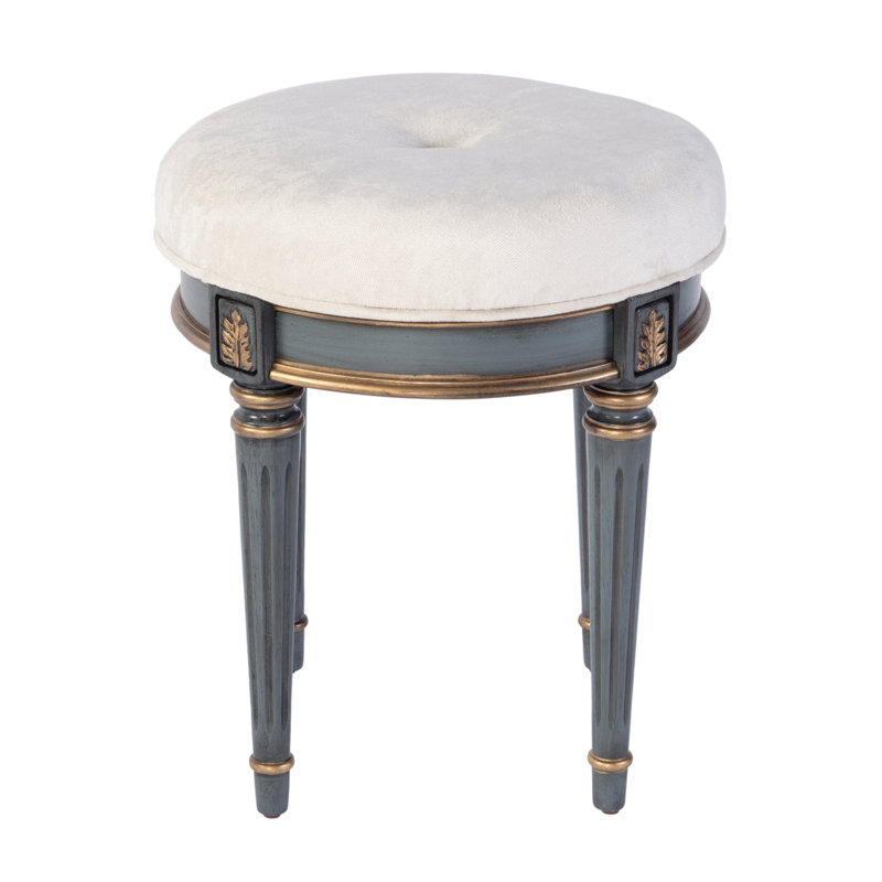 Bernadette Upholstered 18"W Vanity Stool, White, Blue