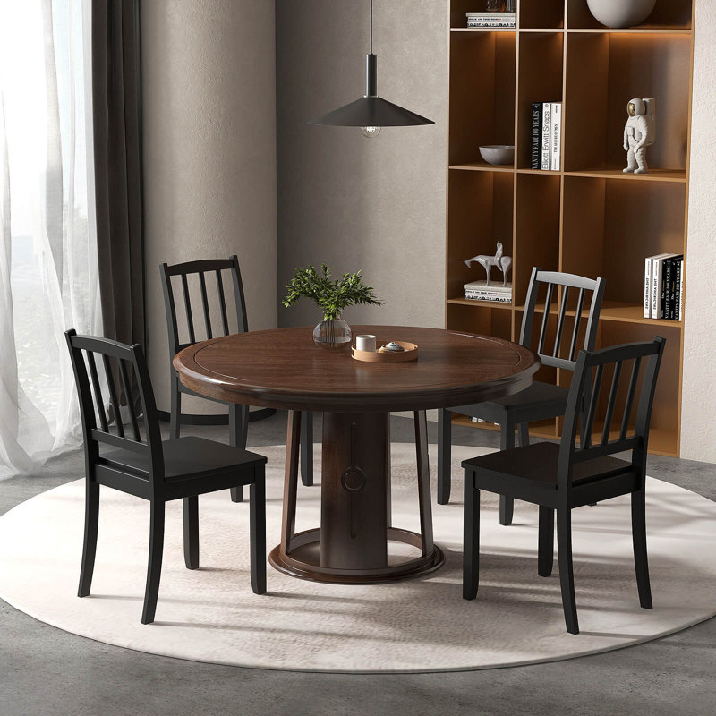 Costway Wood Dining Chair Set Of 2 With Rubber Wood Legs Curved Backrest For Kitchen, Black