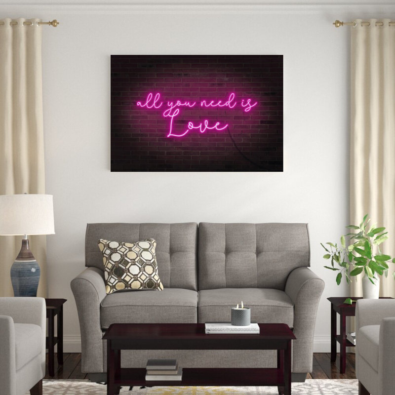 «Neon Love I» par Grace Popp - Art textuel sur toile tendue, H 32 po x l 48 po