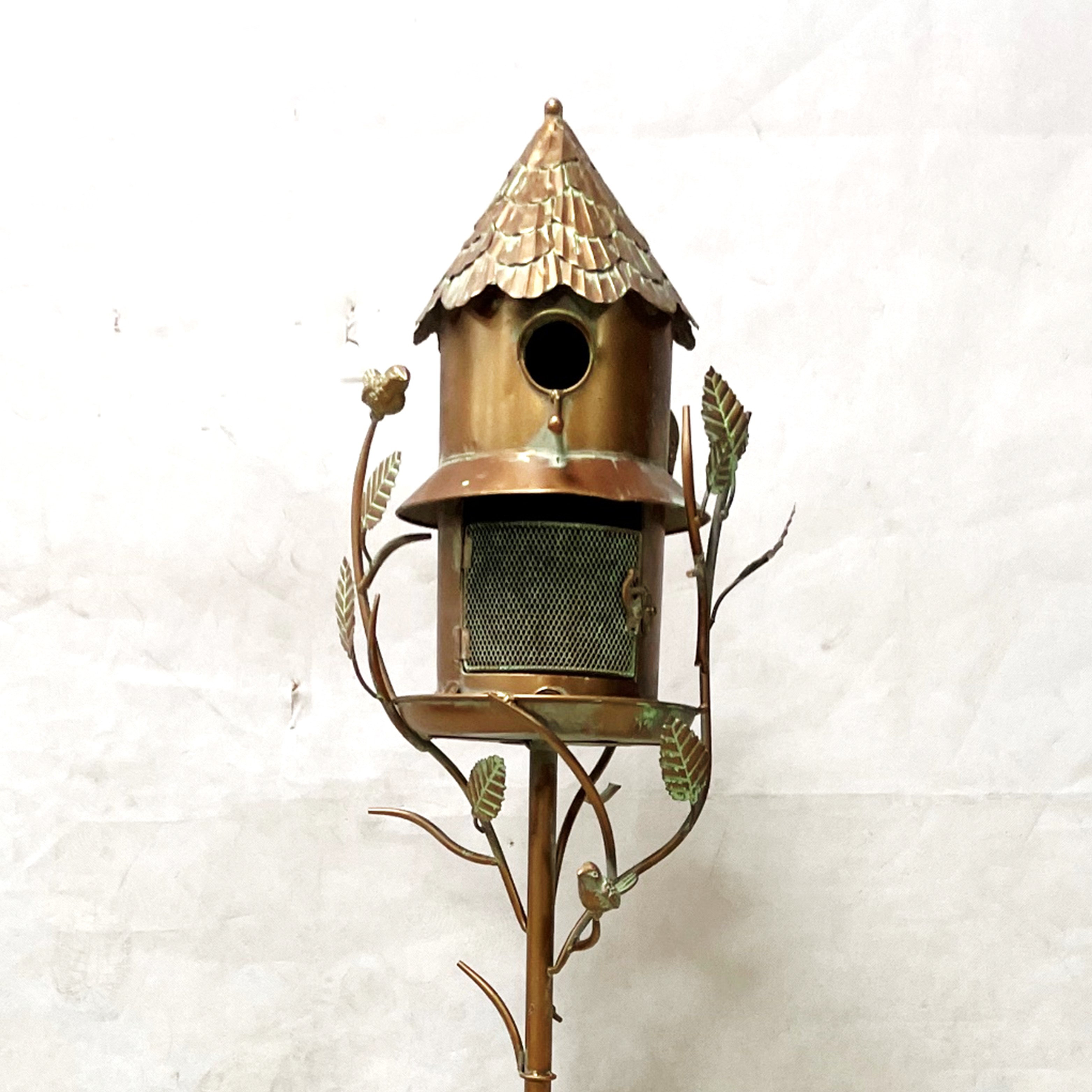 Arlmont & Co. 74.25" Tall Iron Birdhouse & Feeder Stake "Hearth" | Wayfair