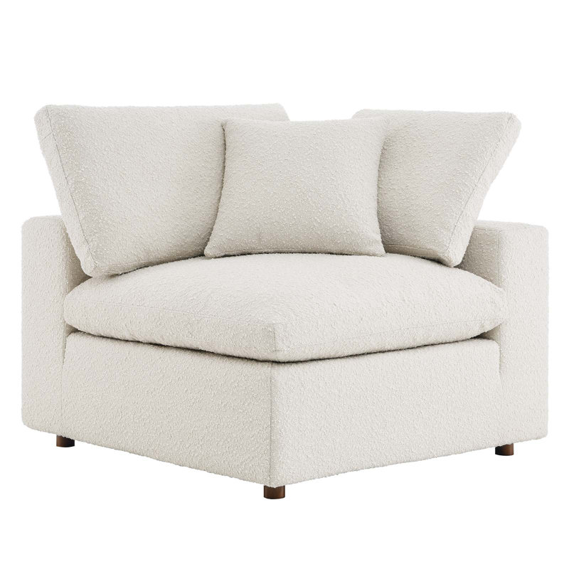 Ivory Boucle Fabric Overstuffed Corner Chair with Down Filling
