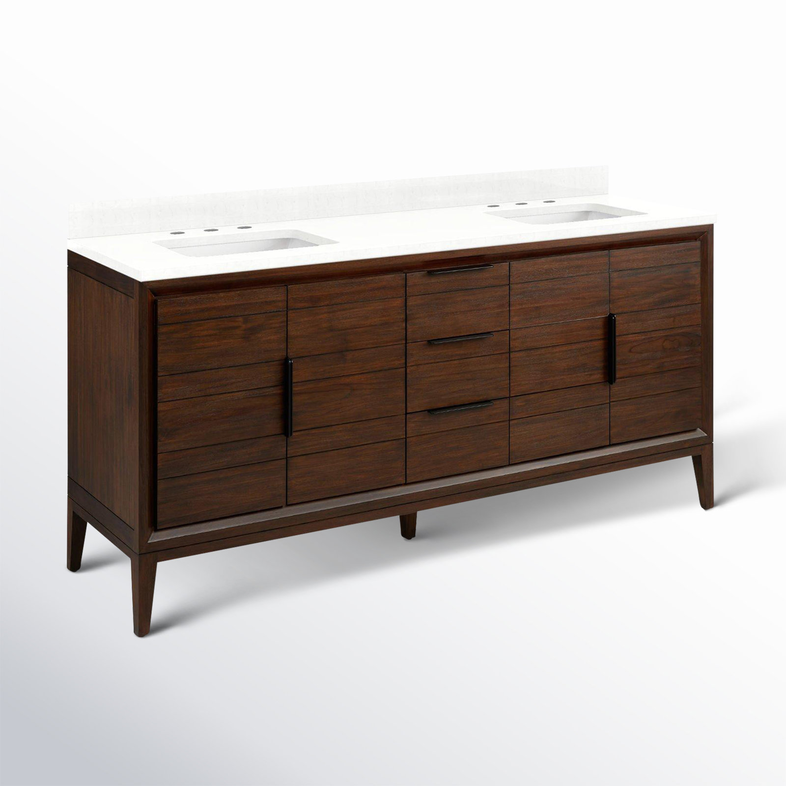 Aliso 72" Double Bathroom Vanity, 8" Widespread, Feathered White Quartz, Java