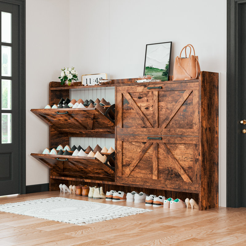Large Shoe Storage Cabinet With 4 Flip Drawers, White