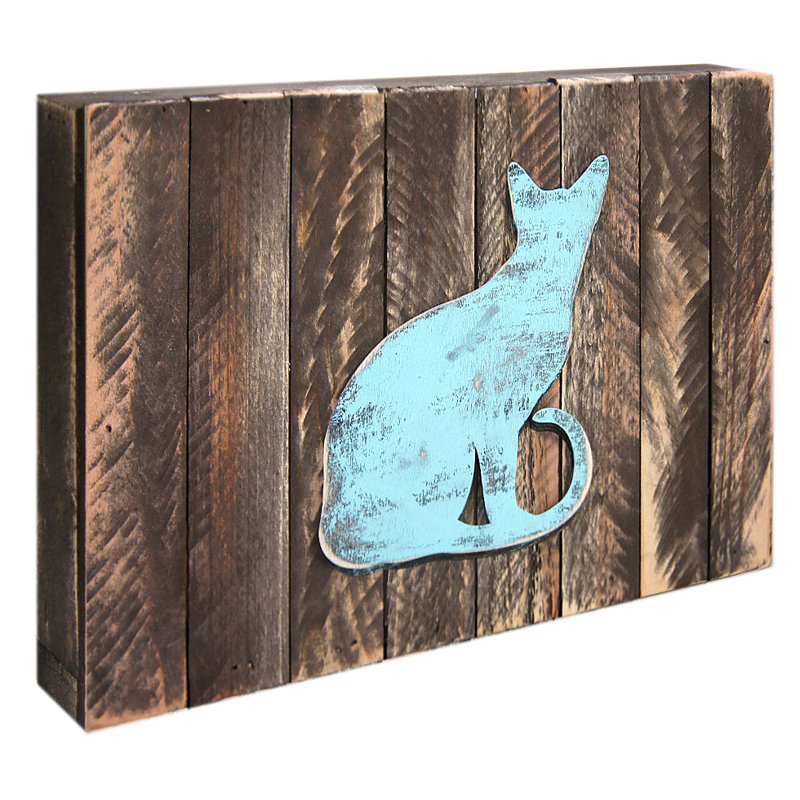 Décoration murale « chat block art » sur la planche de bois récupéré, H 6 po x l 8 po x P 1,5 po