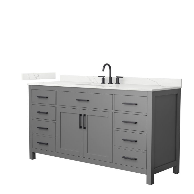 Beckett 66" Freestanding Single Bathroom Vanity with Quartz Top, Dark Gray, Matte Black, Giotto Quartz
