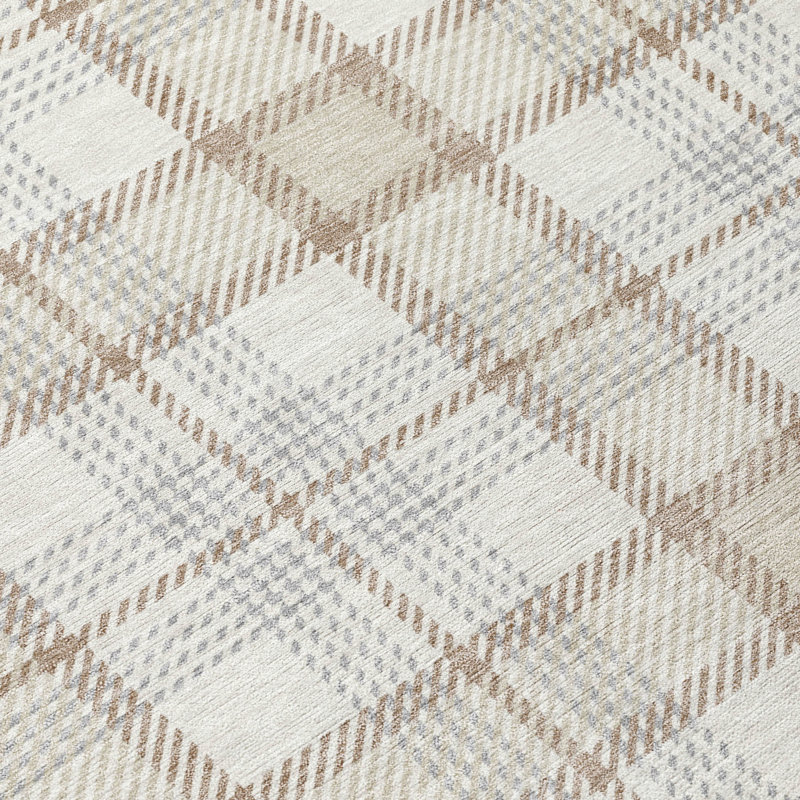 Ivory and Beige Plaid Flat Woven 5' x 7'6" Indoor/Outdoor Rug