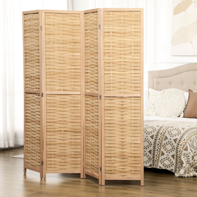 Paravent 4 panneaux pliable - Séparateur portable de 5,5 pi de hauteur. Cloison de séparation double face tissée à la main pour le bureau à domicile, la tranquillité naturelle et l'écran de séparation. Simplicité, économie d'espace