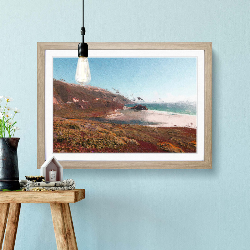 The Pacific Coast Highway in California - Picture Frame Painting Print, 48cm H x 65cm W x 2cm D, Oak Framed