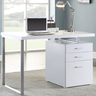 3 Drawers Writing Desk In White Sophistication - Contemporary Office Furniture With Metal Desk, Hue