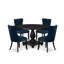 L'ensemble de table de salle à manger 5 pièces comprend une table ronde de 48 po avec piédestal et 4 chaises rembourrées en similicuir bleu marine, noir sablé-2126418879-2126418869