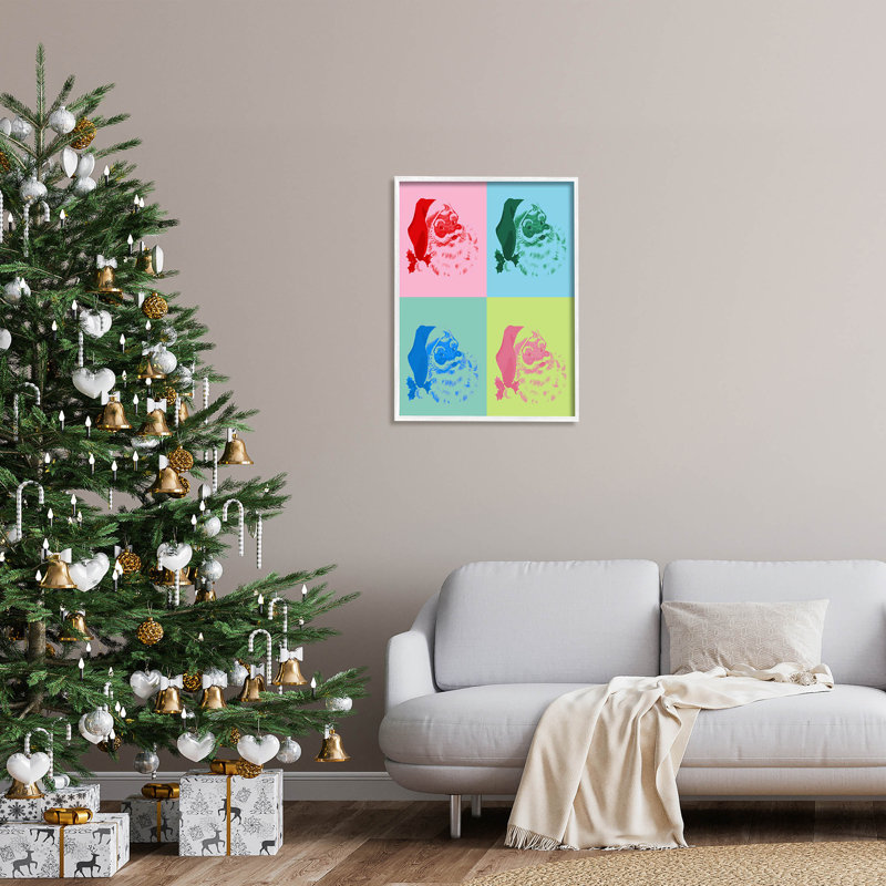 Père Noël de style pop - 285, H 30 po x l 24 po x P 1,5 po, Giclée encadrée blanc bord de mer