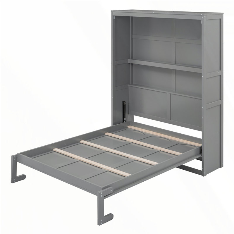 Lit escamotable mural avec tablettes Murphy, Gris, Double