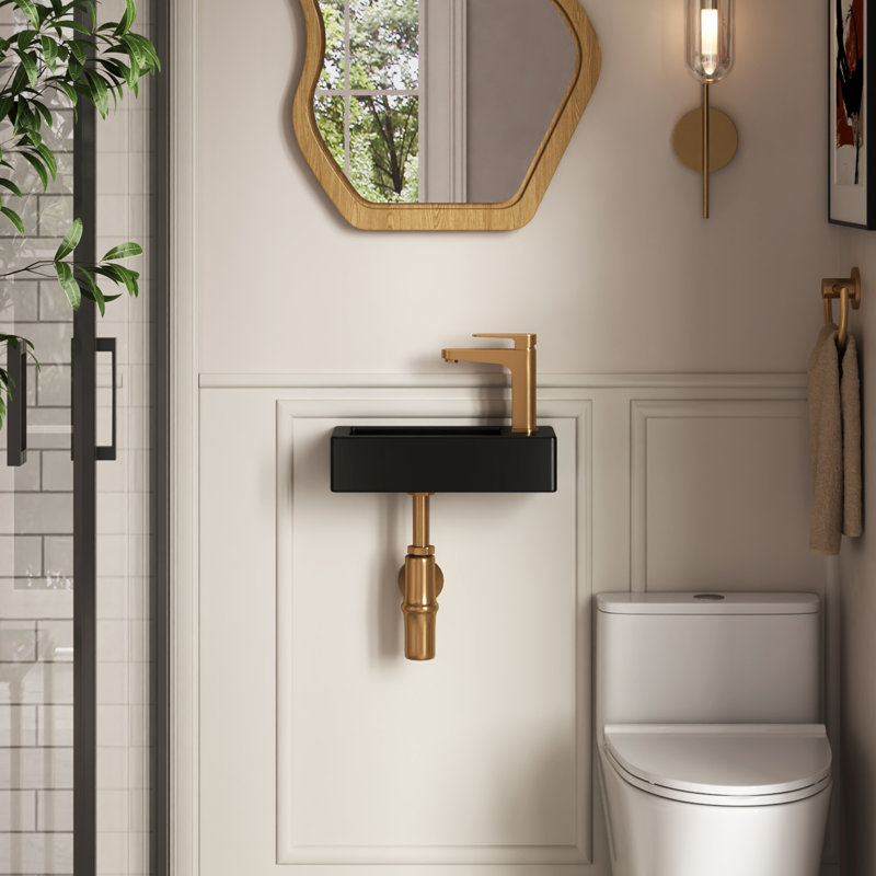 DeerValley 370 x 180 x 90mm Black Ceramic Rectangular Cloakroom Wall Hung Bathroom Basin