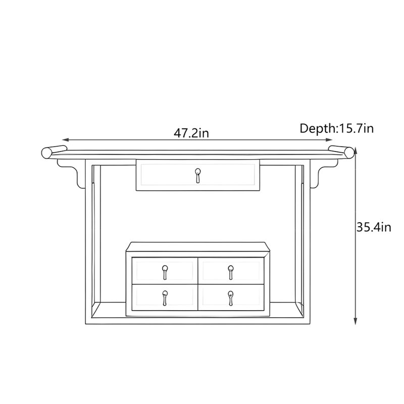 New Chinese Style Solid Wood Console Cabinet, 35.4" H x 47.2" W x 15.7" D