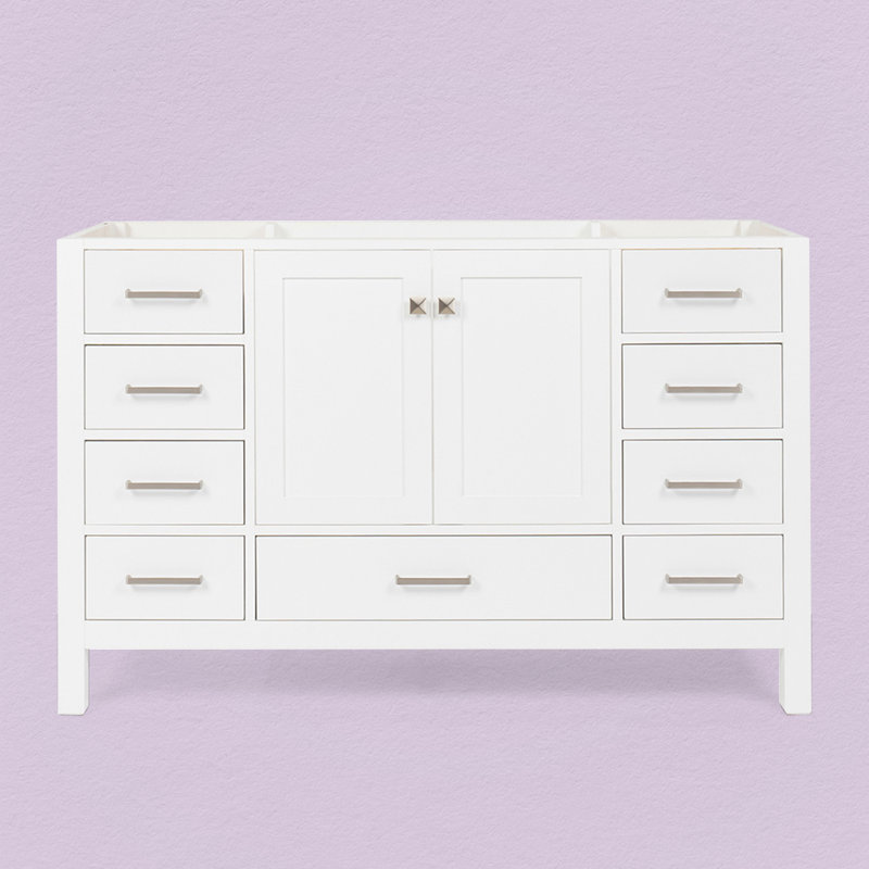 Cambridge 54'' W Single Bathroom Vanity Base, Brushed Nickel, White