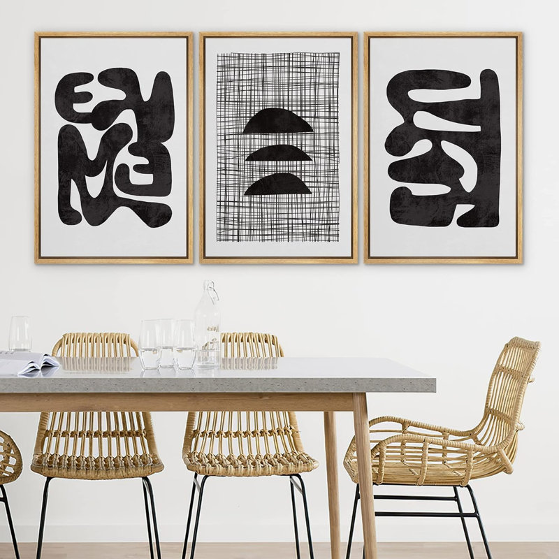 Color Blocks " Black White Geometric Polygon Patterns Abstract Shapes Neutral Modern Art Decor Contemporary " 3 - Pieces