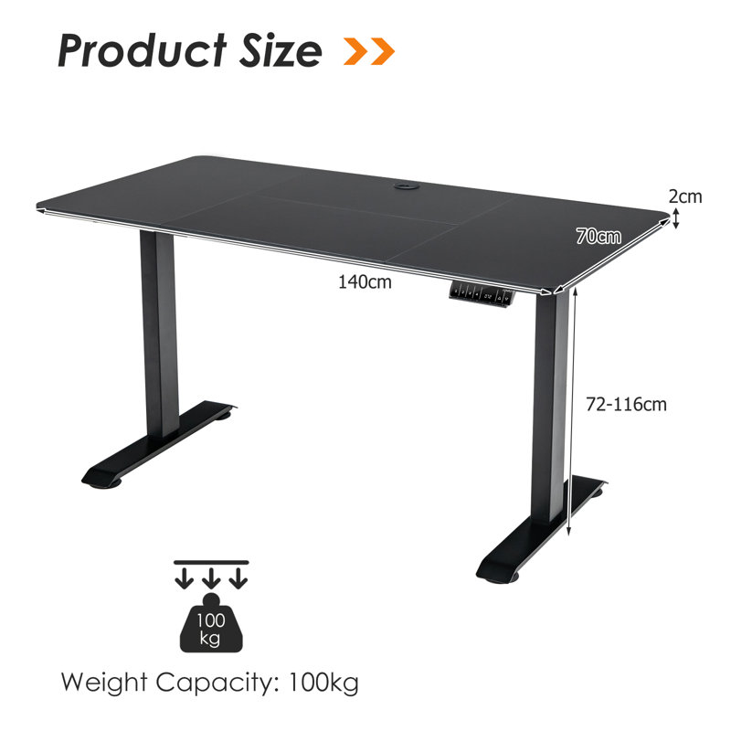 Adjustable Height Steel Standing Desk, Black, Black