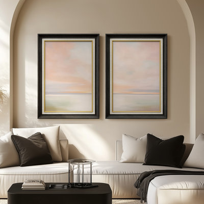 «Soft Pastel Coastal Horizon Minimal Seascape», ensemble de 2 reproductions d'art encadrées sur papier 26 po x 36 po