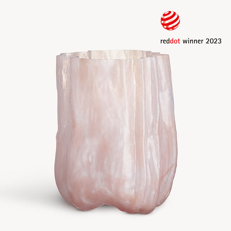 Crackle Handmade Glass Table Vase, Pink
