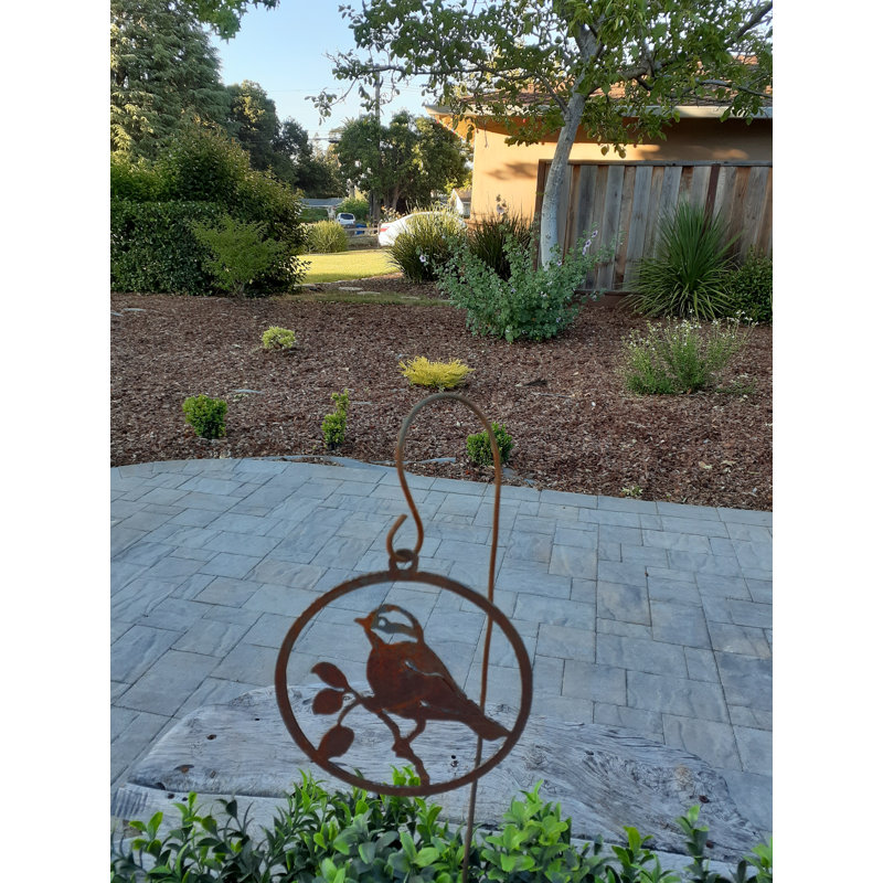 Piquet de jardin en métal avec mésange rustique