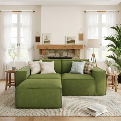 Cloud Sofa 2-Seat  Modular sofa with Ottoman - Plush L Shape Boneless Couch Comfy Upholstered Modular Sectional Couches for Cozy Living Room Office