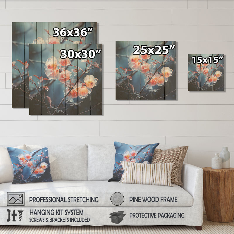«Pink Frost Winter Blueberry Elegance I», paysage d'hiver sur bois, H 36 po x l 36 po