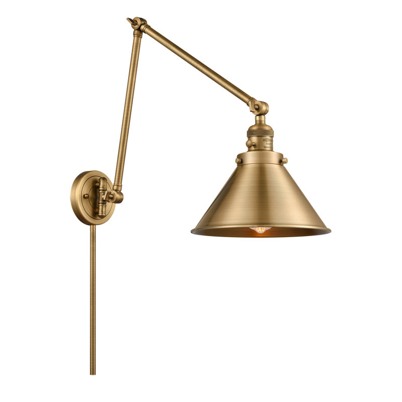 Lampe à bras pivotant à 1 lumière à intensité variable Paylor, Ampoule DEL rétro de 3,5 watts, Laiton brossé, Laiton brossé