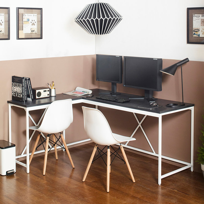 Bureau en bois et en métal, Gris foncé / Blanc