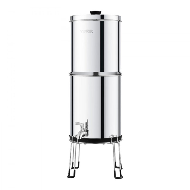 2.25G Gravity-fed Water Filter Countertop System Stainless Steel 2 Filters, Silver/Matte Black