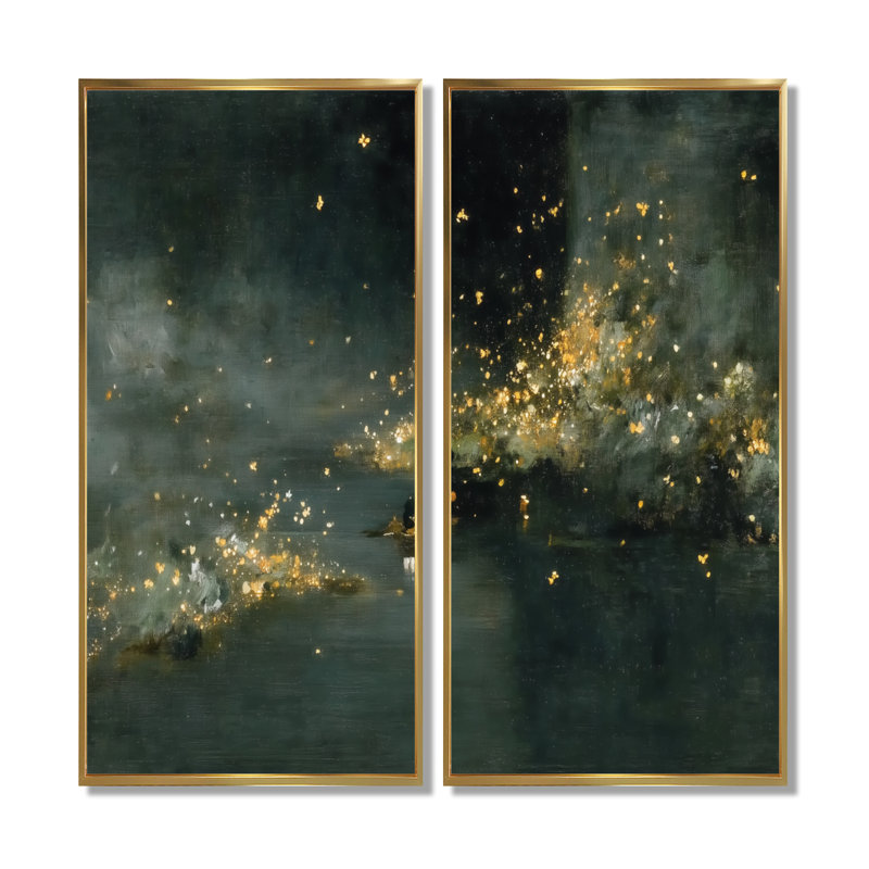 «Curious Fireflies At Night - Fireflies», impression sur toile jaune nature, 2 pièces, H 32 po x l 32 po, Doré