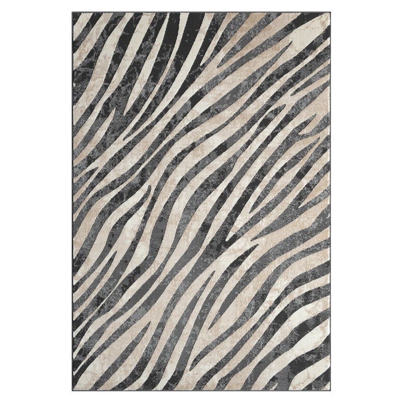 Tapis à motif zébré noir et beige à motif de zébrures Abani Rugs, Rectangle 4 pi x 6 pi
