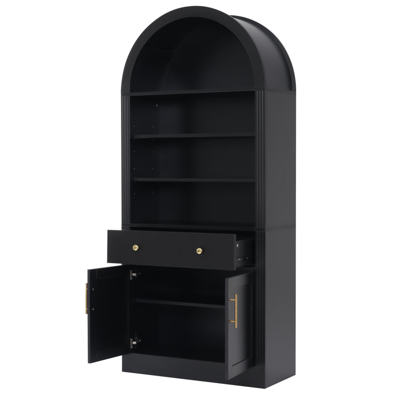 Bibliothèque cintrée Vérone avec portes et étagères réglables pour salon ou bureau à domicile, Noir