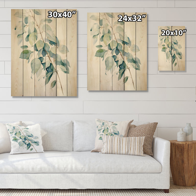 Essence d'eucalyptus III vert sur blanc, H 20 po x l 10 po x P 0,78 po