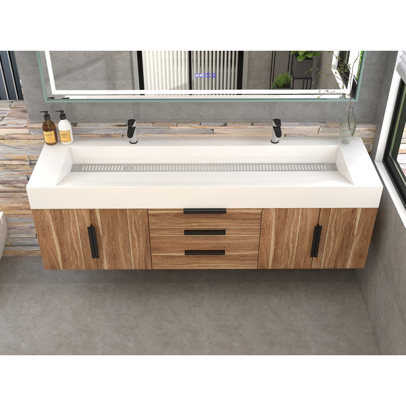 Jessica 72'' Wall-Mounted Single Bathroom Vanity, Natural Oak