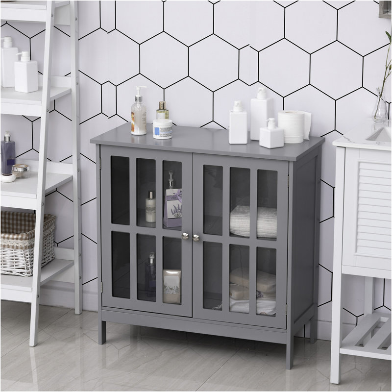 Grey MDF Sideboard Buffet with Transparent Doors