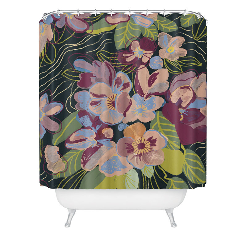 Rideau de douche Ninola Design, Motif floral noir