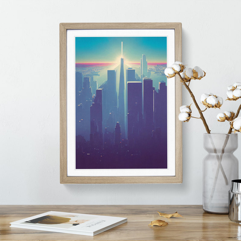 XV1022-3905X Serene City Skyline No.1 Abstract - Single Picture Frame Print, 34cm H x 25cm W x 2cm D, Oak
