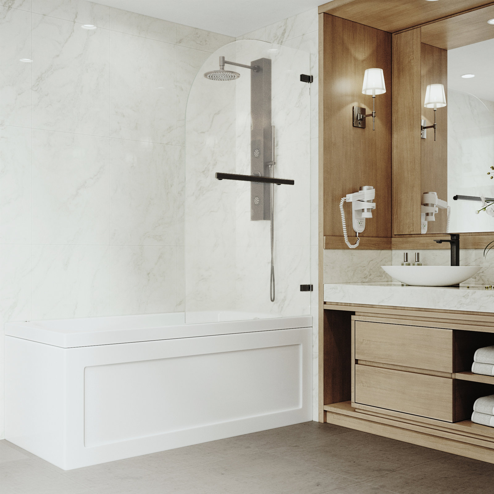 Orion Frameless Hinged Tub Door, Matte Black